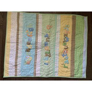 Vtg Cuddle Time Baby quilt crib Blanket Comforter animal alphabet cotton 32 x 40